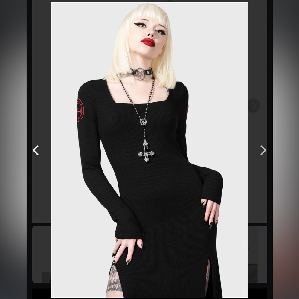 NWT KILLSTAR'S LILITHS RAGE RIBBED LONG SLEEVE BLACK THIGH HIGH SIDE SLIT DRESS